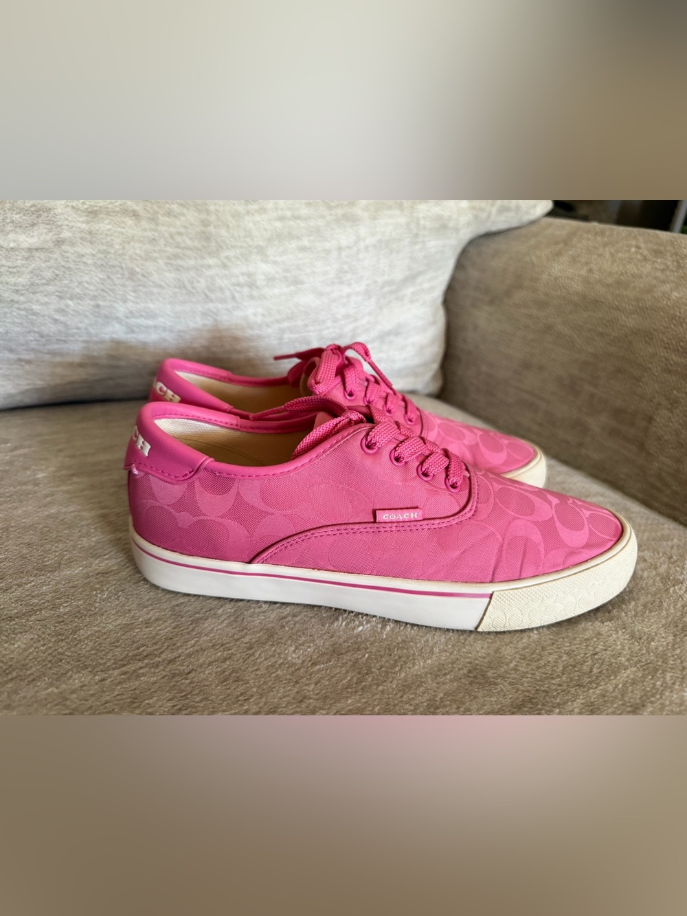Coach Magenta Pink Monogram Jacquard Logo City Sole Skate Sneakers Size 7.5B